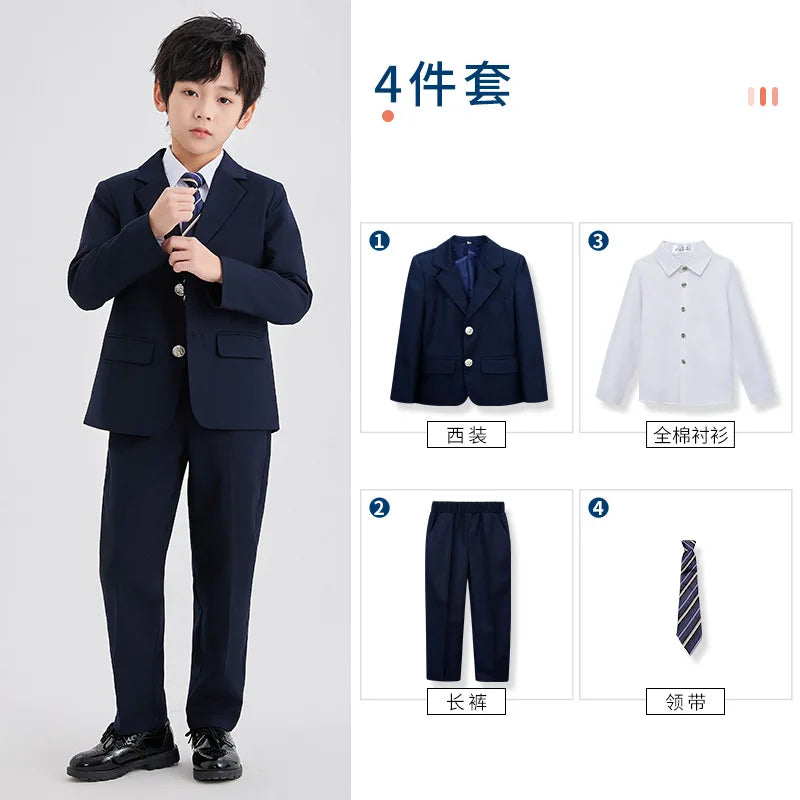 Children School Uniform Girls Jacket Pleated Skirts Suits Boys British Student Blazers Pants Kids Formal Dress Class Clothes Set