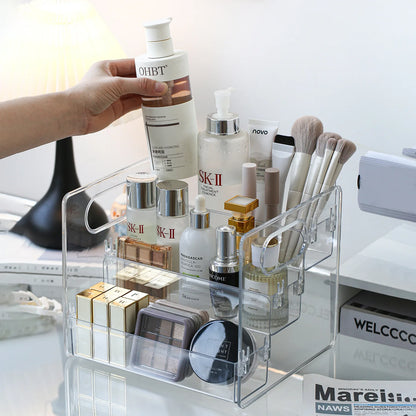 1pc Desktop Cosmetic Organizer Acrylic Transparent Slanted Storage Basket for Makeup, Lipstick, Perfume, Facial Mask, and Other