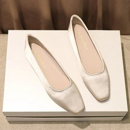 Shoes For Women Low Heel Elegant Office Slip-onSquare Toe Woman Flats 2025 Summer Chic Novelties Offer High Quality Fashion