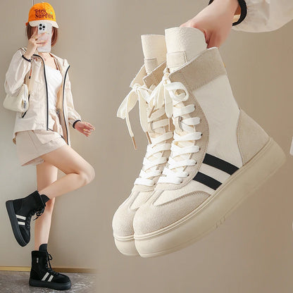 Sports and Leisure Shoes for Women 2025 New Fashionable High Top Shoes Flat Bottomed Lightweight and Comfortable Work Boots