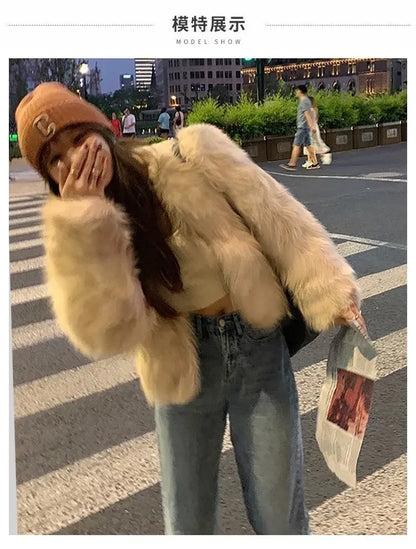 2026 New Winter Womens Faux Fur Coat Fashion Casual Imitation Fox Fur Jacket Short Loose Versatile Womens Fur Coats Top