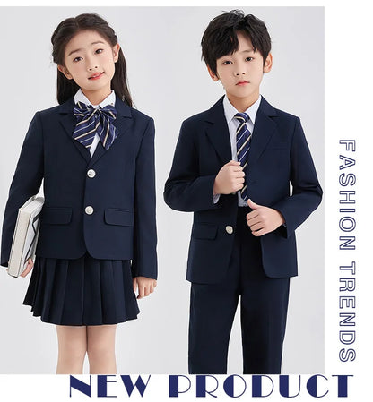 Children School Uniform Girls Jacket Pleated Skirts Suits Boys British Student Blazers Pants Kids Formal Dress Class Clothes Set