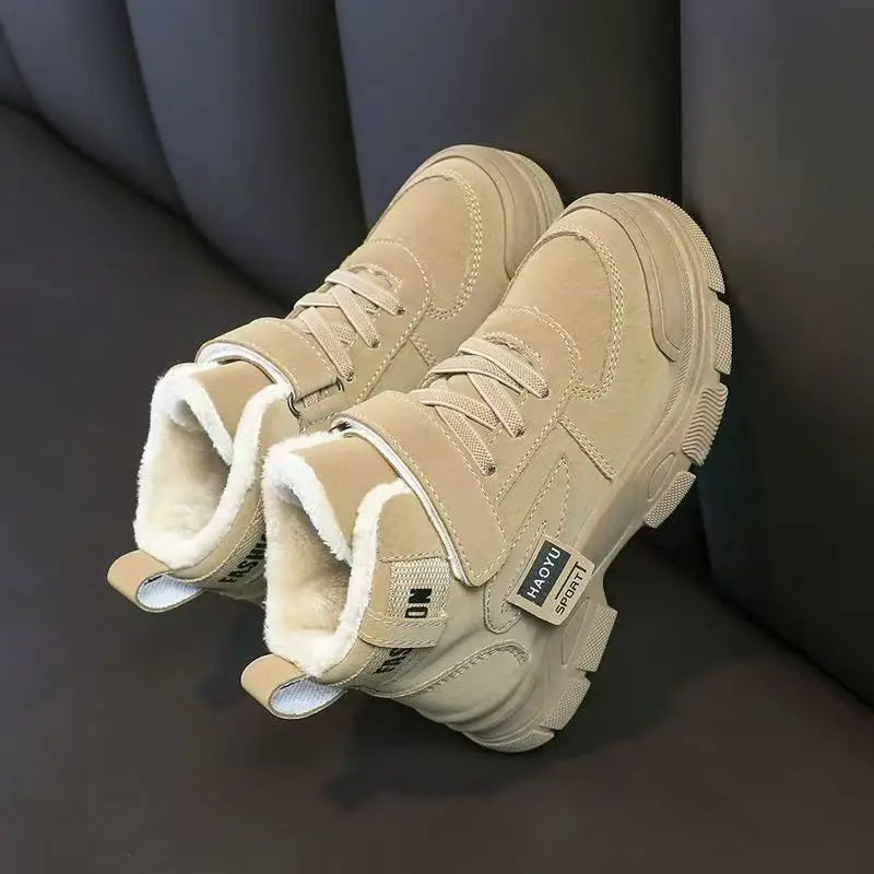 Kids Winter Warm Snow Boots Boys Fleece Lined Cotton Shoes Non Slip Thick Sole Sports Sneakers for School Age Children Outdoor