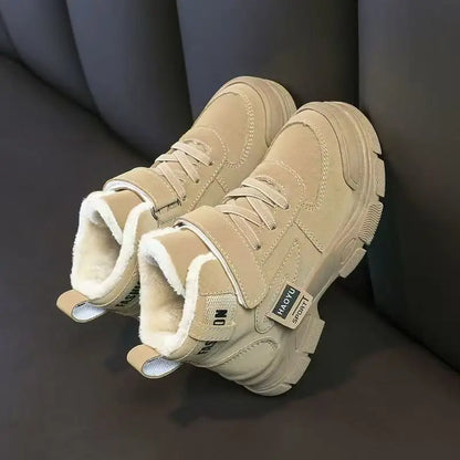 Kids Winter Warm Snow Boots Boys Fleece Lined Cotton Shoes Non Slip Thick Sole Sports Sneakers for School Age Children Outdoor