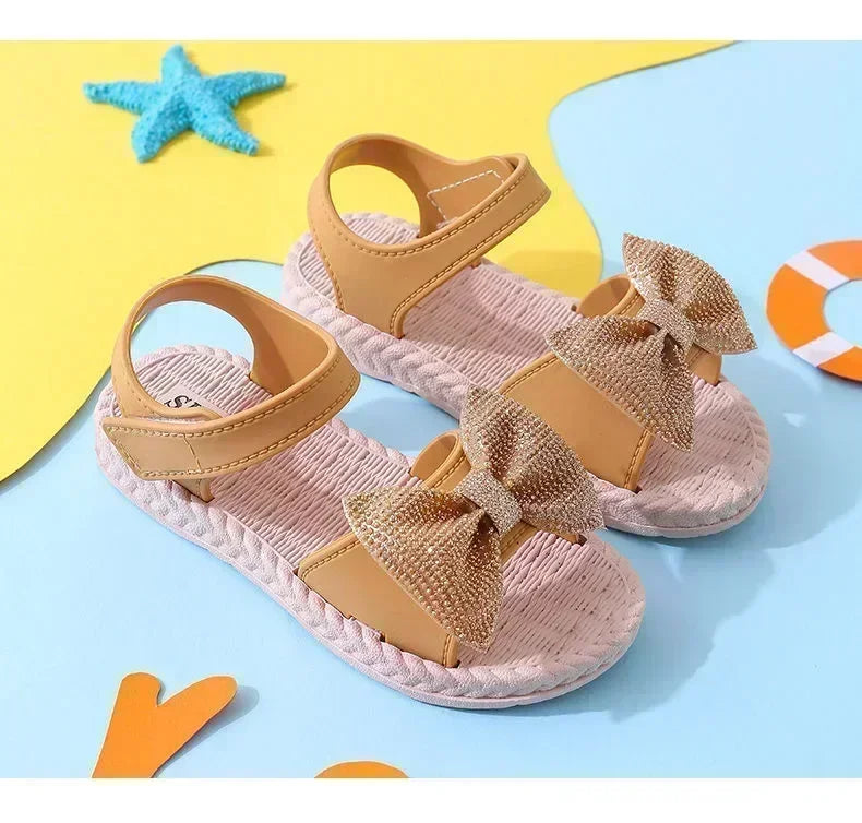 Kids Shoes Summer Sandals for Girls Bow Non-slip Soft Soled Versatile Solid Korean Children Sweet Princess Shoes Beach Sandals