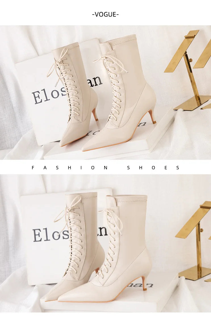 Womens Shoes Exquisite Pointed Tip High Heeled Boots for Woman Sexy Self Cultivation Stretch Boots Designer Shoes Botas Feminina