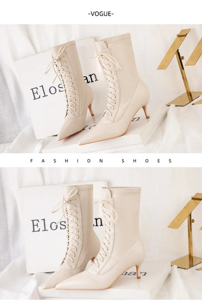 Womens Shoes Exquisite Pointed Tip High Heeled Boots for Woman Sexy Self Cultivation Stretch Boots Designer Shoes Botas Feminina