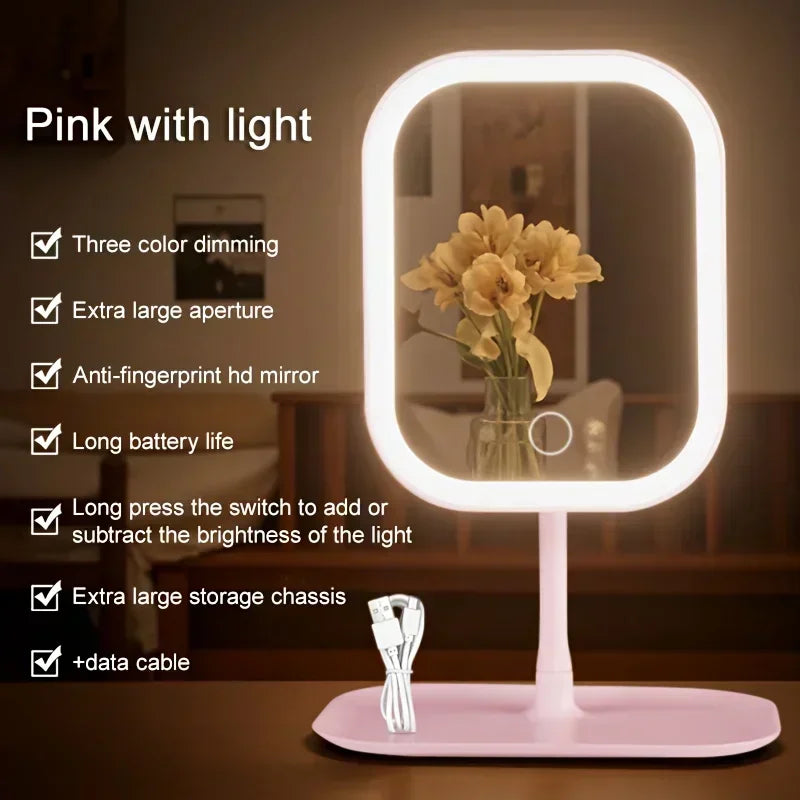 LED Makeup Mirror, Touch Control 3 Light Modes, Rechargeable Portable Vanity Mirror with Stand &amp; Foldable Design