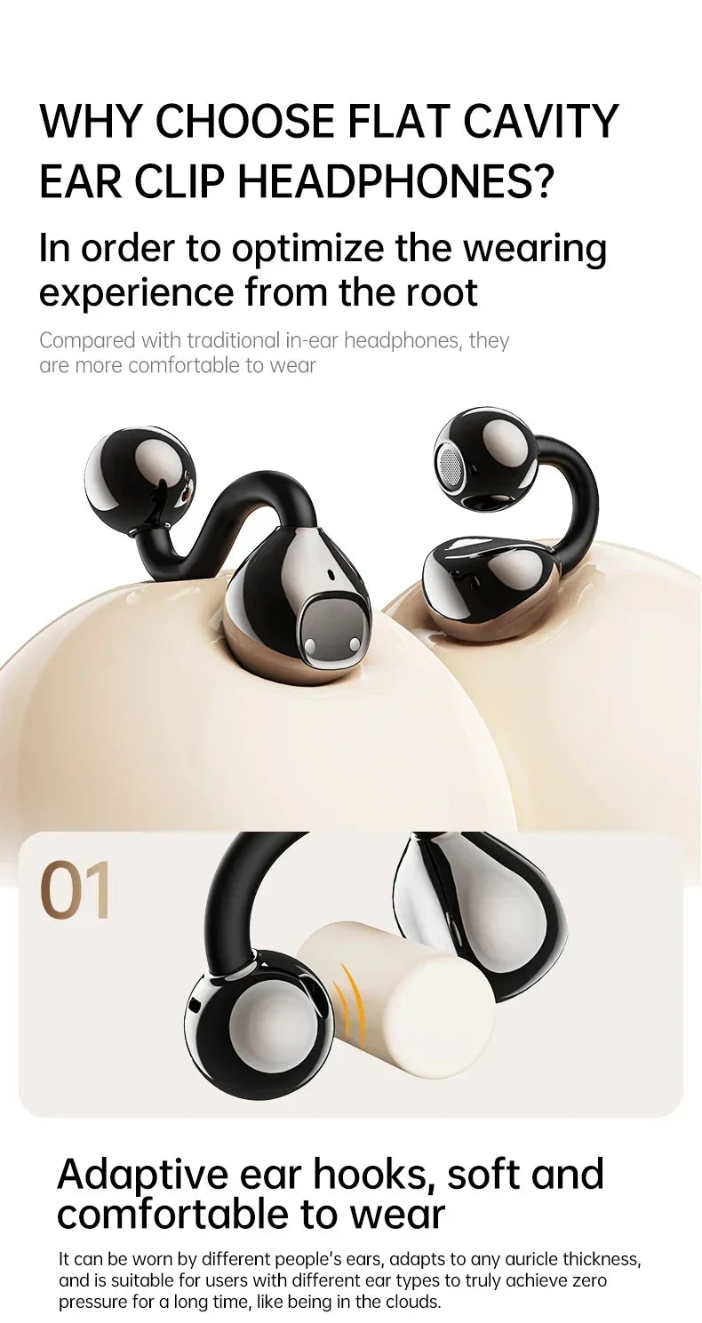 Portable Ear Clip Style Open Ear Earbuds Wireless Bluetooth Stereo Audio Clear HD Calls Touch ControlledHeadphones for Sports