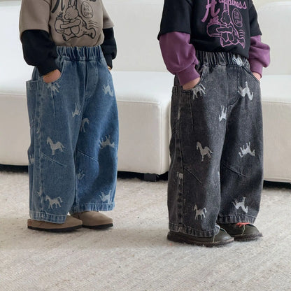 Children Clothe Skids Denim Pants Loose Boys Girls Autumn 2026 New Casual Fashionable Kids Loose Casual Wide-leg Pants