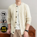 Men Cable Knit Cardigan Stand Collar Button Down Thick Warm Old Money Style Knit Coat For Autumn Winter