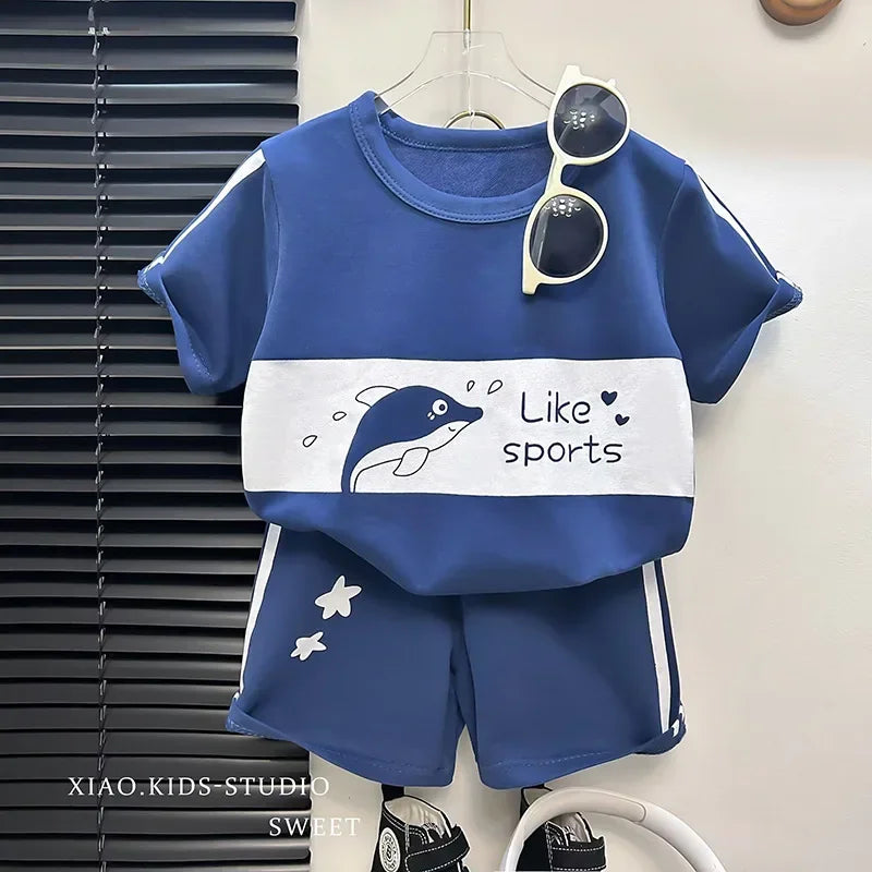 Kids Clothes Cotton Set Short Sleeve Suit Baby Girls Boys Set Summer Tops +short Children&