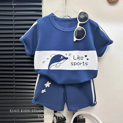 Kids Clothes Cotton Set Short Sleeve Suit Baby Girls Boys Set Summer Tops +short Children&