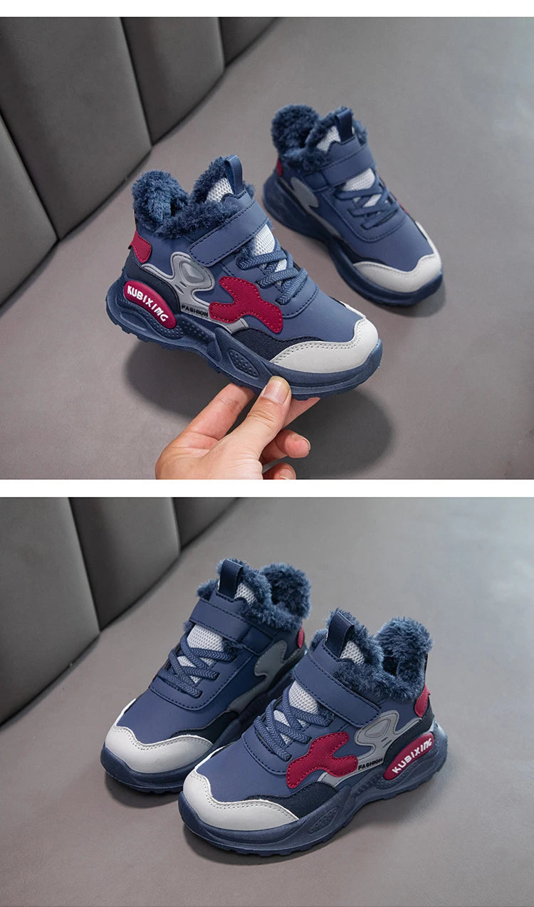 Children Winter Casual Shoes Warm Cotton Sneakers for Kids Fashion High-top Walking Shoe Boys Girls Plush Lining Winter Trainers