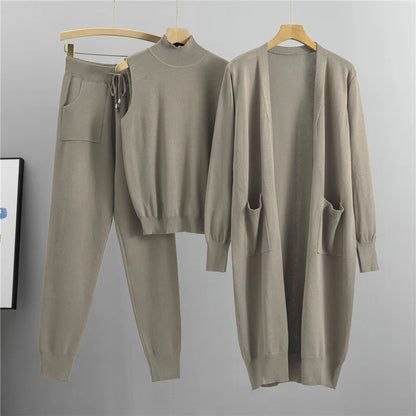 Clothes for Women 2026 Winter Autumn 3 Piece Women Fashion Knitted Top Pant Set Ladies Sweater Suit Ladies Women Suit Outfits