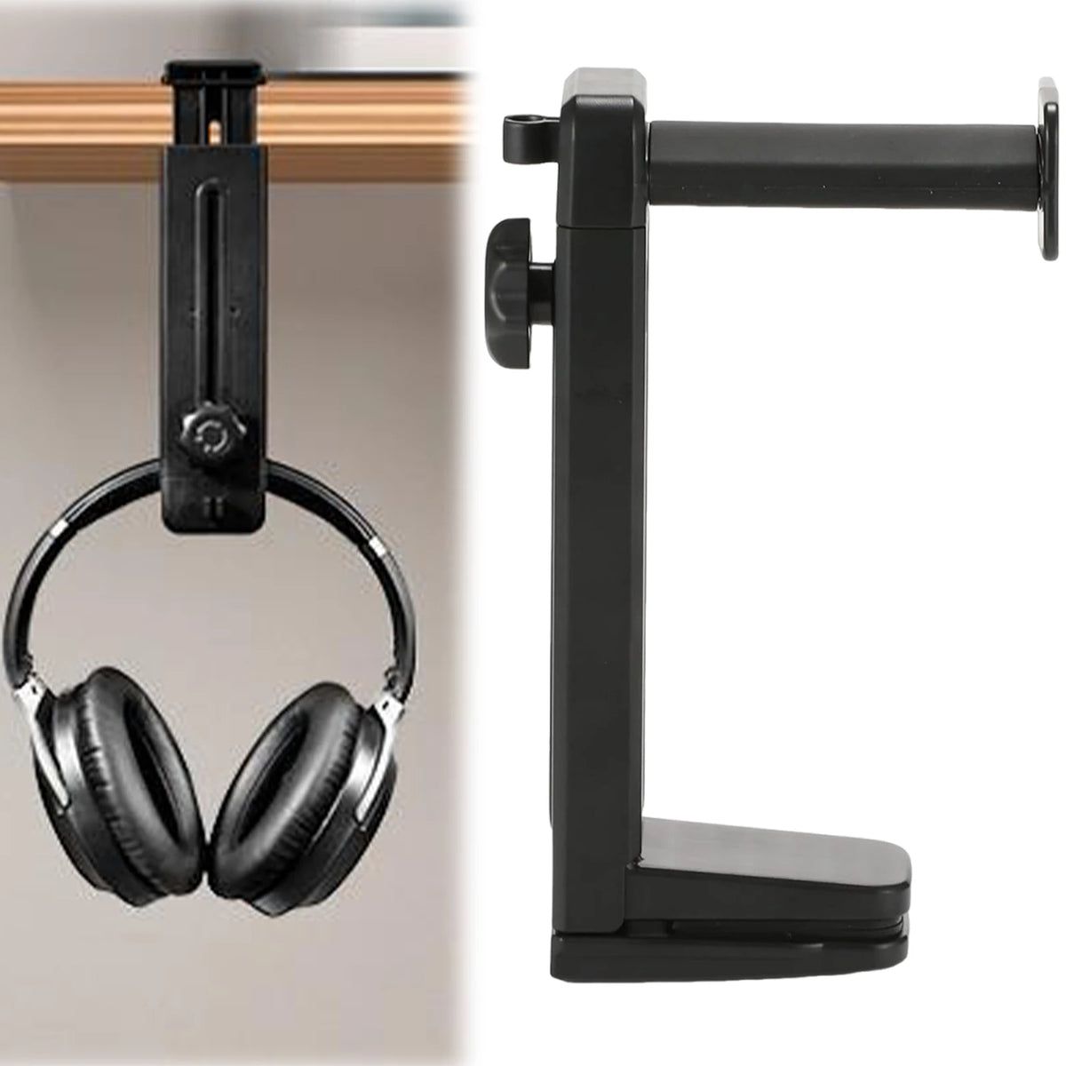 Headset Stand 2 in 1 Above &amp; Under Desk PC Gaming Headset Holder with Height Adjustable and Rotating Clamp with Cable Clip