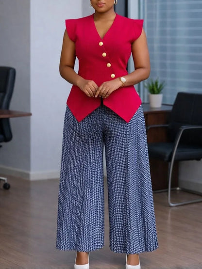 African Clothes For Women 2026 Summer 2 PCS Set Dashiki Outfits Sleeveless Tops And Pleated Pants Suit Birthday Party Gowns