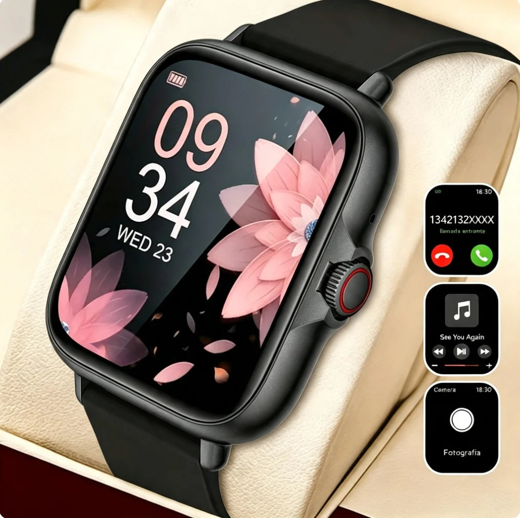 Smart Watch with Wireless Call, SMS, Multi-Sport Modes | Compatible with iPhone and Android, USB Charging, Clear Display