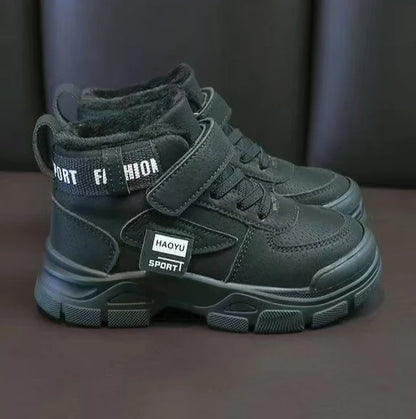 Kids Winter Warm Snow Boots Boys Fleece Lined Cotton Shoes Non Slip Thick Sole Sports Sneakers for School Age Children Outdoor
