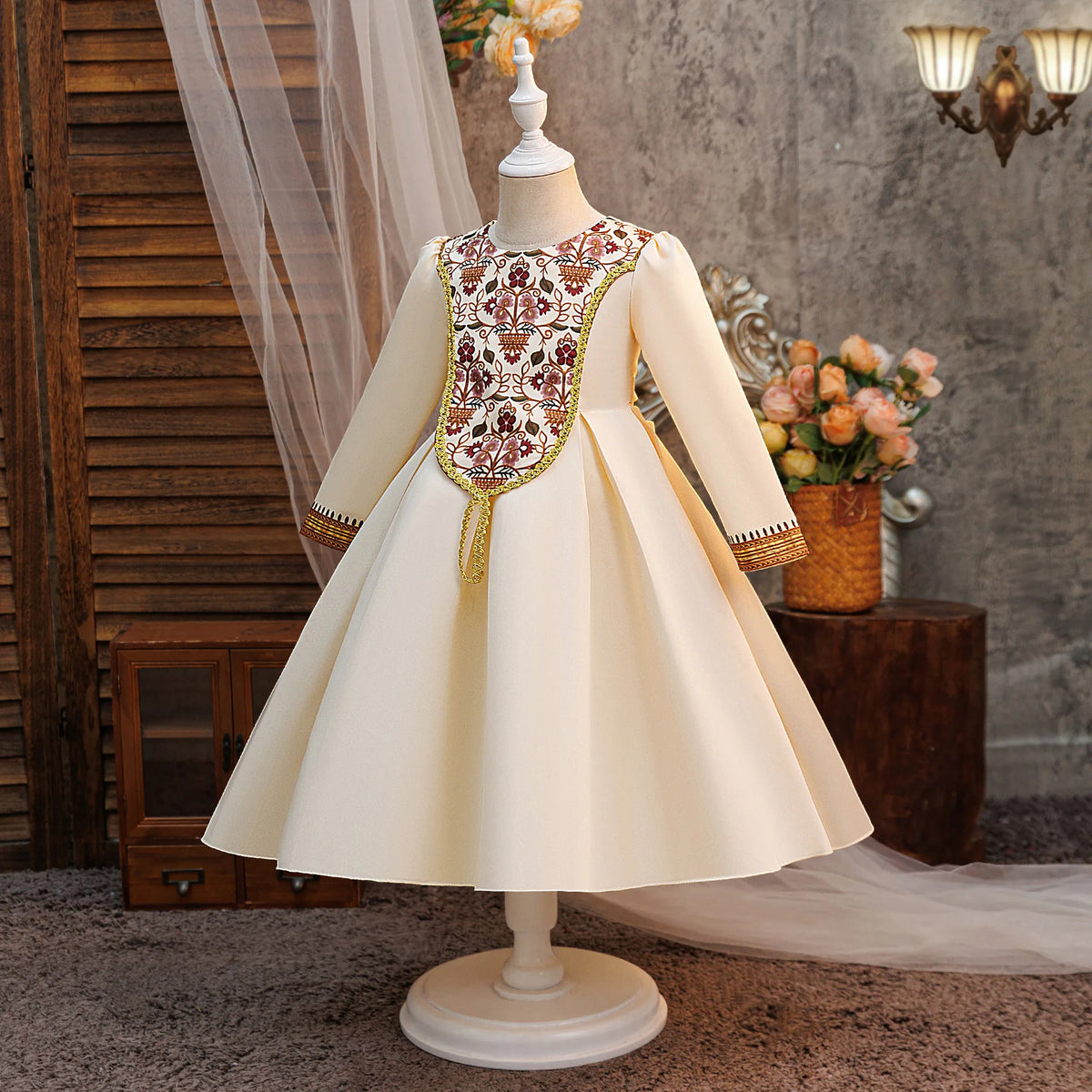Kids Muslim Clothes Girls Long Sleeve Dressfashion Splice Print Robe Ramadan Party Dresses Dubai Morocco Gown for Birthday Gifts