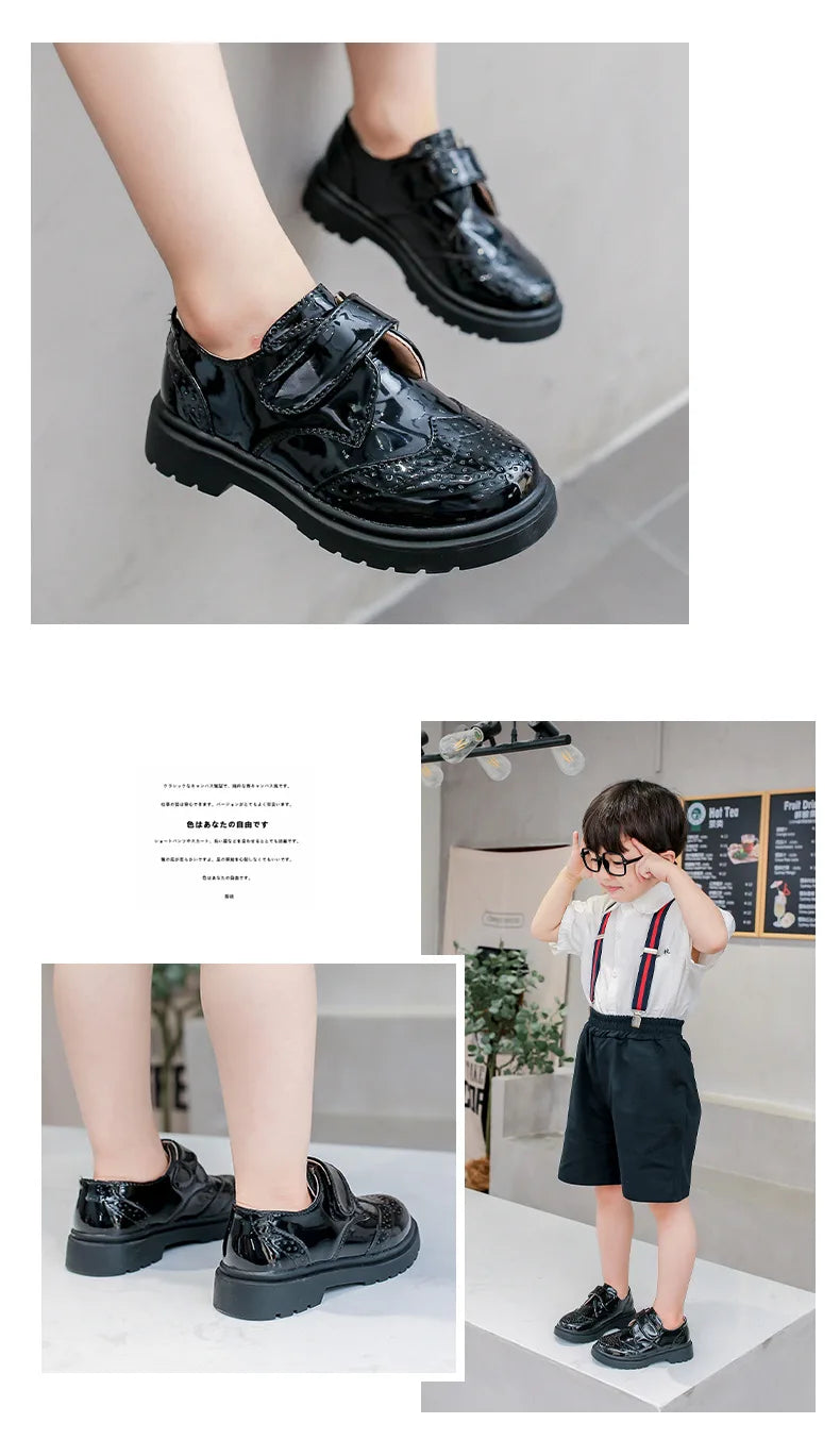 Kids Shoes For Boys Genuine Leather Shoes For Kids Wedding School Show Dress Flats Light Classic Black Children Loafer Moccasins