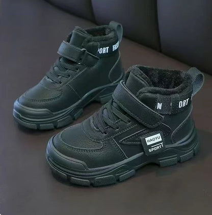 Kids Winter Warm Snow Boots Boys Fleece Lined Cotton Shoes Non Slip Thick Sole Sports Sneakers for School Age Children Outdoor