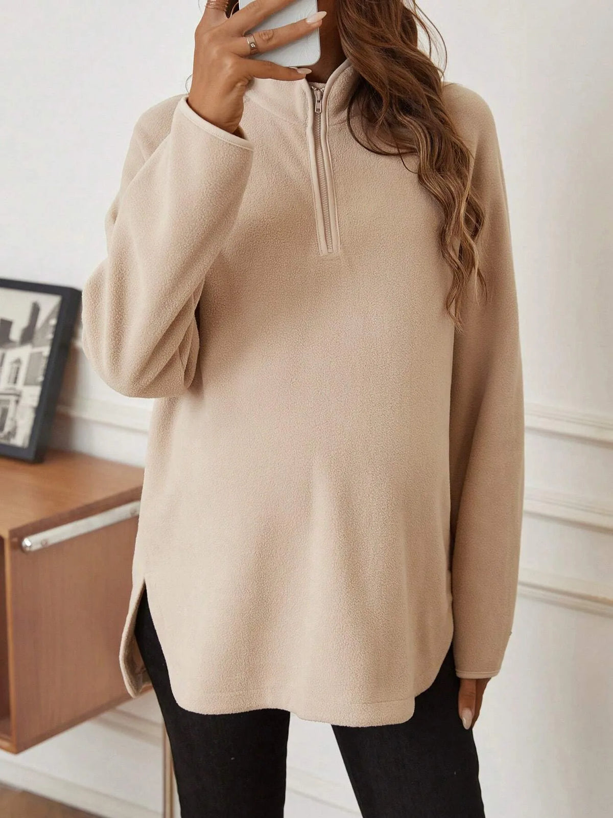 Maternity Clothes for Women Autumn Winter Pregnant Dresses Photoshoot Clothing Fashion Plain Zipper Loose Long-sleeved T-shirt