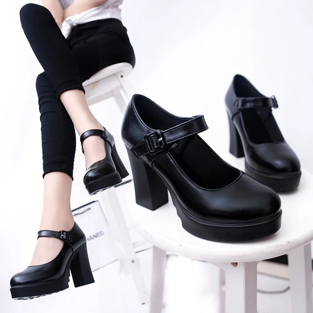 Women's Shoes on Heels Women Platform Pumps Spring Summer Shallow Mouth Buckle Strap Shoes Round Toe Shoes for Women 2026