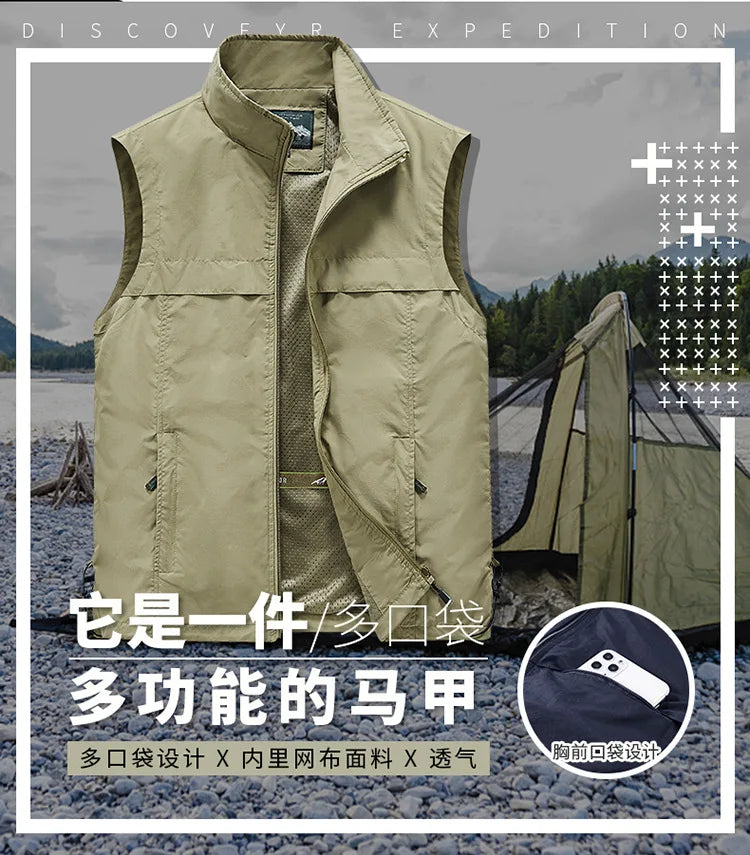 New 2026 Men's Lightweight Outdoor Vest Work Hiking Fishing Photo Travel Vest Men Running Sports Sleeveless Coats Mesh Waistcoat