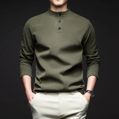 Men Mock Neck Henley Long Sleeve T Shirt Thick Warm Fleece Lined Casual Pullover Tops For Autumn Winter