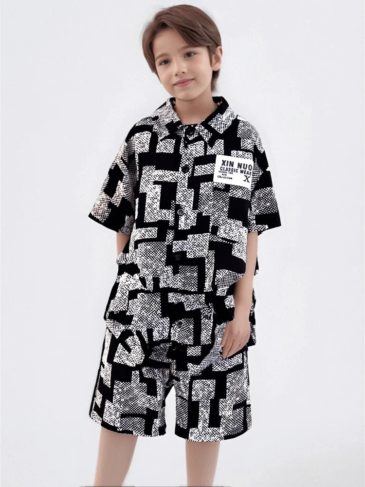 Baby Clohes Children's Set Children's Top and Bottom Clothes Set Two Pieces Summer Outfit for Kids Boys Girls Ice Silk Summer