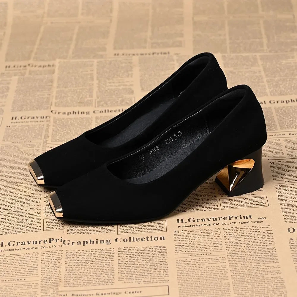 zapatos de mujer women fashion black suede round toe comfort spring &amp; summer square heel shoes for office work lady pumps a535