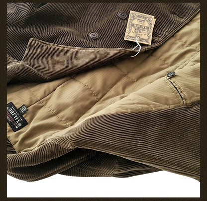 Amekaji Wear Clothes Men Corduroy Double Breasted Suit Cotton Coat Jacket American Retro Casual