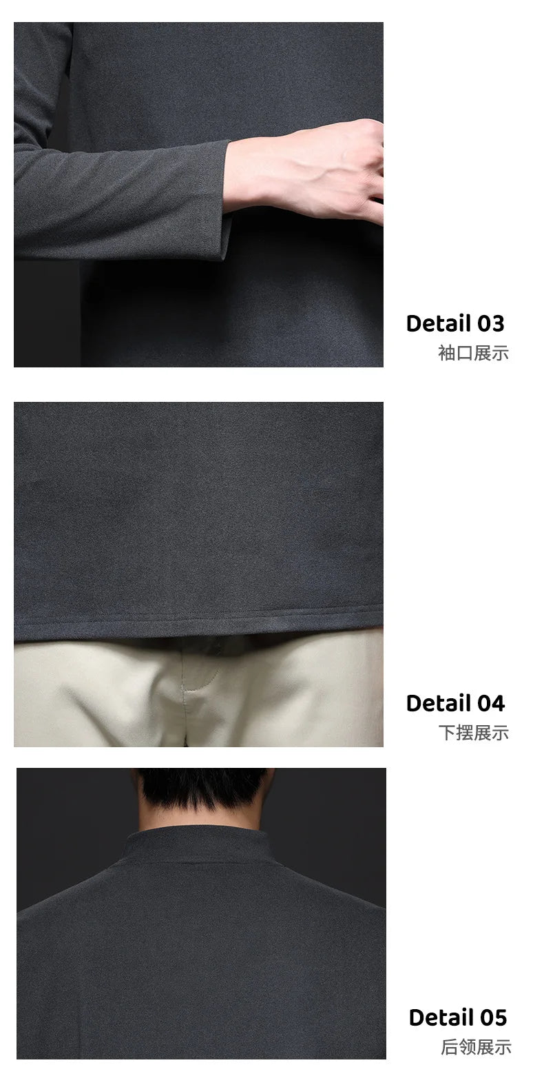 Men Mock Neck Henley Long Sleeve T Shirt Thick Warm Fleece Lined Casual Pullover Tops For Autumn Winter