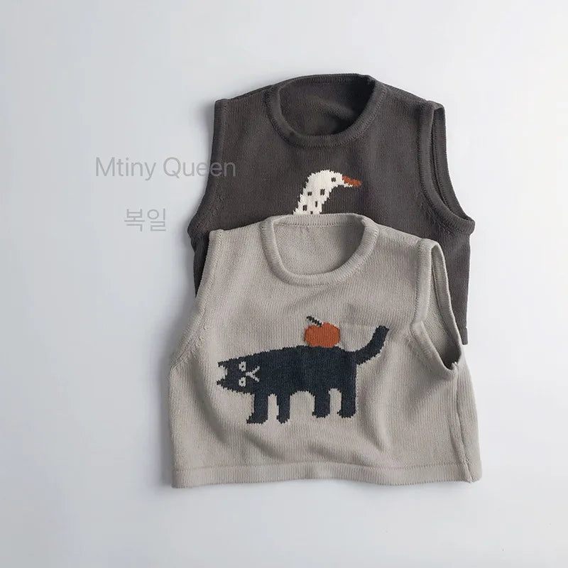 Children Sleeveless Sweater Toddler Kids Cotton Vest Coat Boys Knitted Waistcoat Girls Clothes Cartoon Tops Casual Outerwear