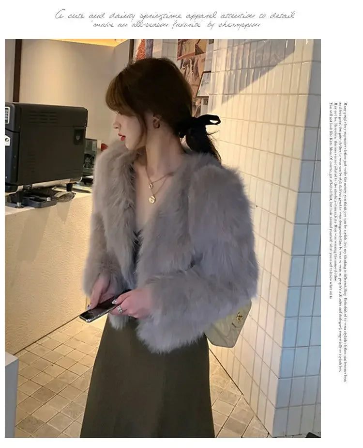 2026 New Winter Womens Faux Fur Coat Fashion Casual Imitation Fox Fur Jacket Short Loose Versatile Womens Fur Coats Top