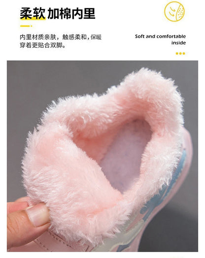 Children Winter Casual Shoes Warm Cotton Sneakers for Kids Fashion High-top Walking Shoe Boys Girls Plush Lining Winter Trainers