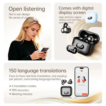 Portable Ear Clip Style Open Ear Earbuds Wireless Bluetooth Stereo Audio Clear HD Calls Touch ControlledHeadphones for Sports