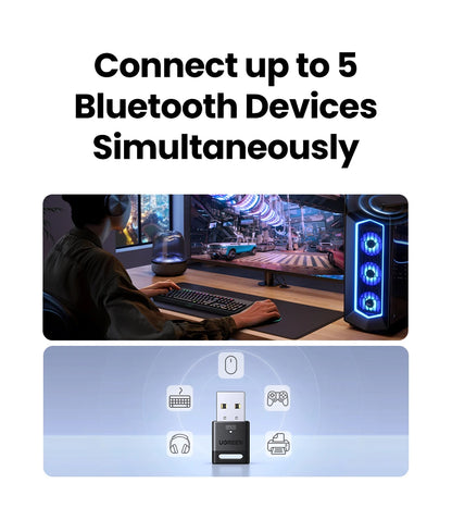 USB Bluetooth Adapter, Bluetooth 6.0 Dongle for PC Windows 11/10/8.1, Receiver &amp; Transmitter for Keyboard/Mouse