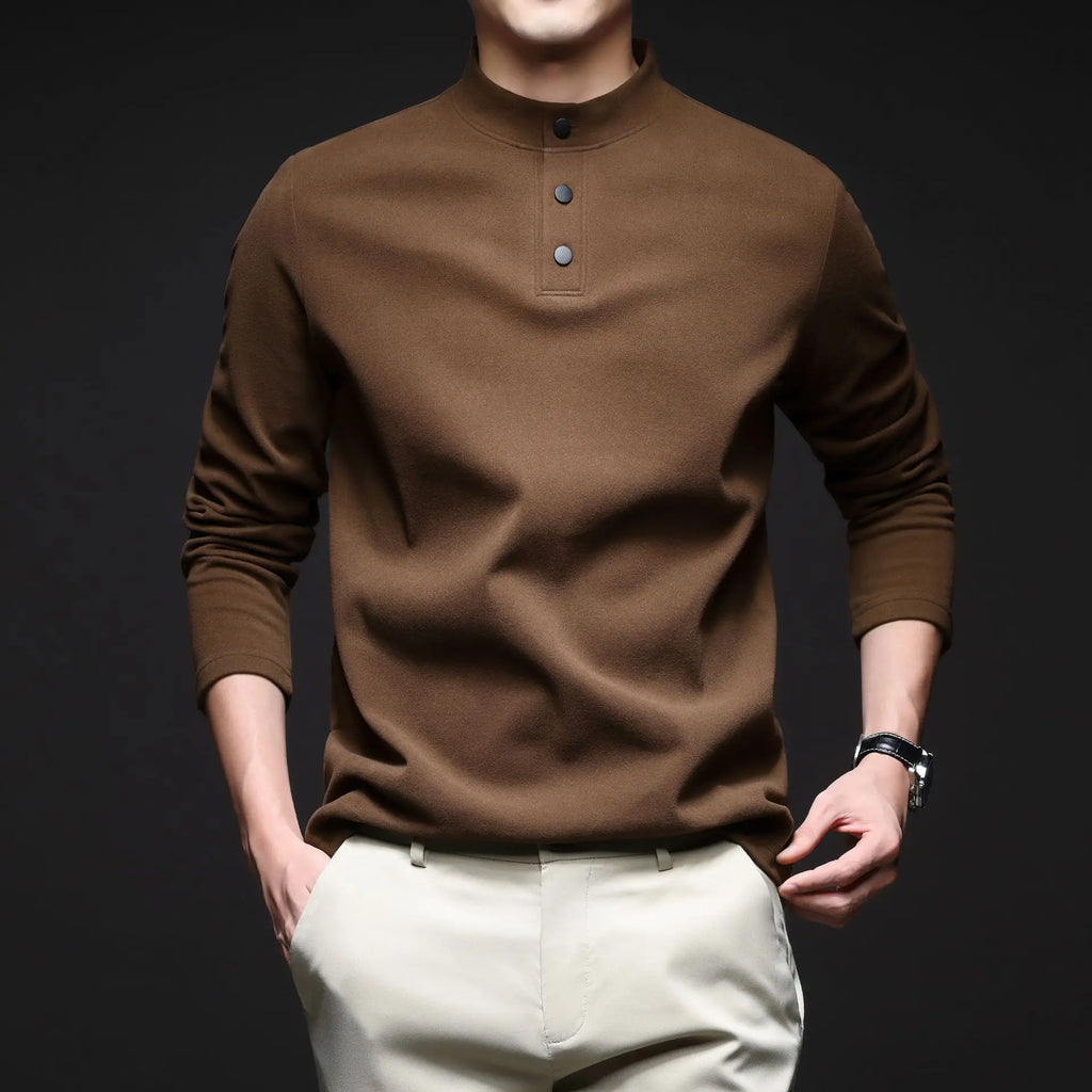 Men Mock Neck Henley Long Sleeve T Shirt Thick Warm Fleece Lined Casual Pullover Tops For Autumn Winter
