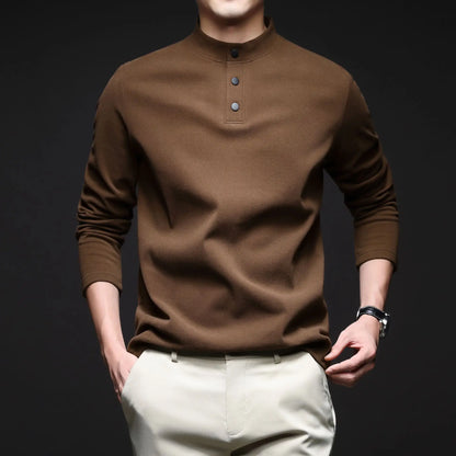 Men Mock Neck Henley Long Sleeve T Shirt Thick Warm Fleece Lined Casual Pullover Tops For Autumn Winter