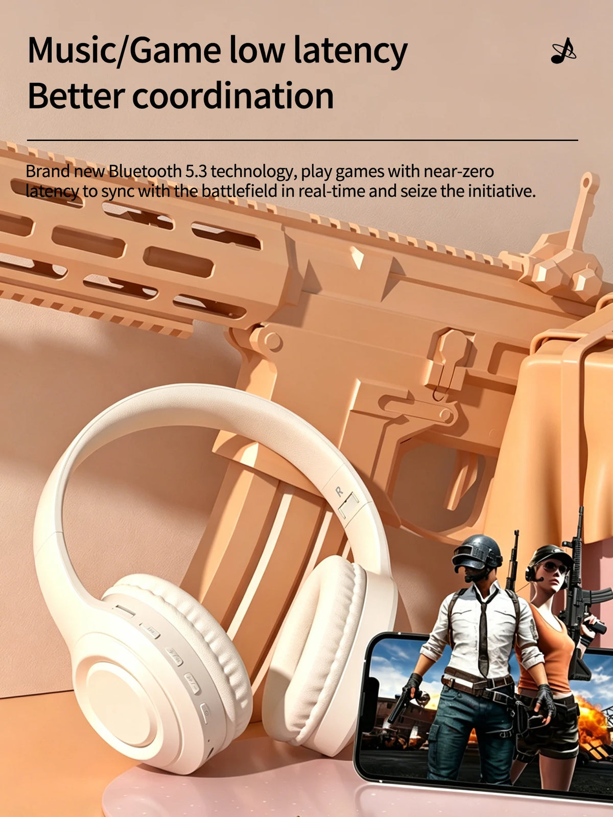 Bluetooth Over-Ear Wireless Headphones,Low Latency,Lightweight,Long Playtime Battery,Soft Memory Foam Earpads for Game &amp; Daily A