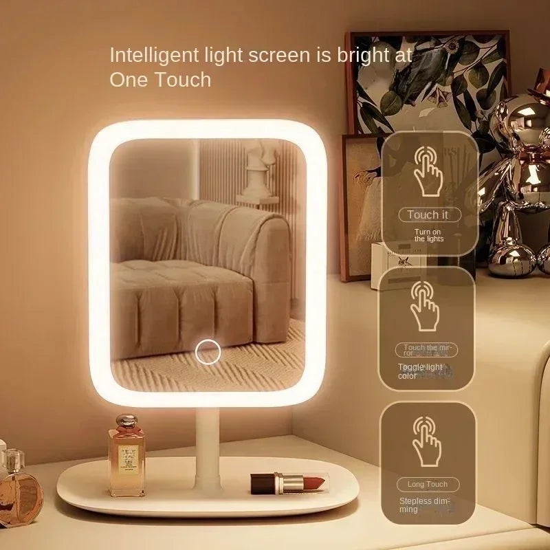 LED Makeup Mirror, Touch Control 3 Light Modes, Rechargeable Portable Vanity Mirror with Stand &amp; Foldable Design