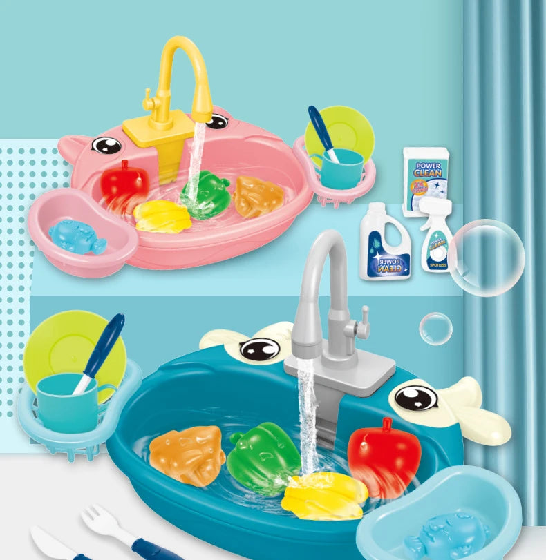 Kids Kitchen Sink Toys Simulation Electric Dishwasher Mini Kitchen Food Pretend Play House Toy Set Children Role Play Girl Toys
