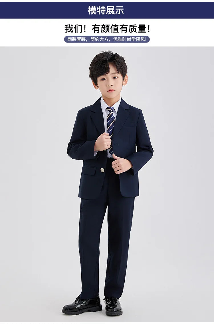 Children School Uniform Girls Jacket Pleated Skirts Suits Boys British Student Blazers Pants Kids Formal Dress Class Clothes Set