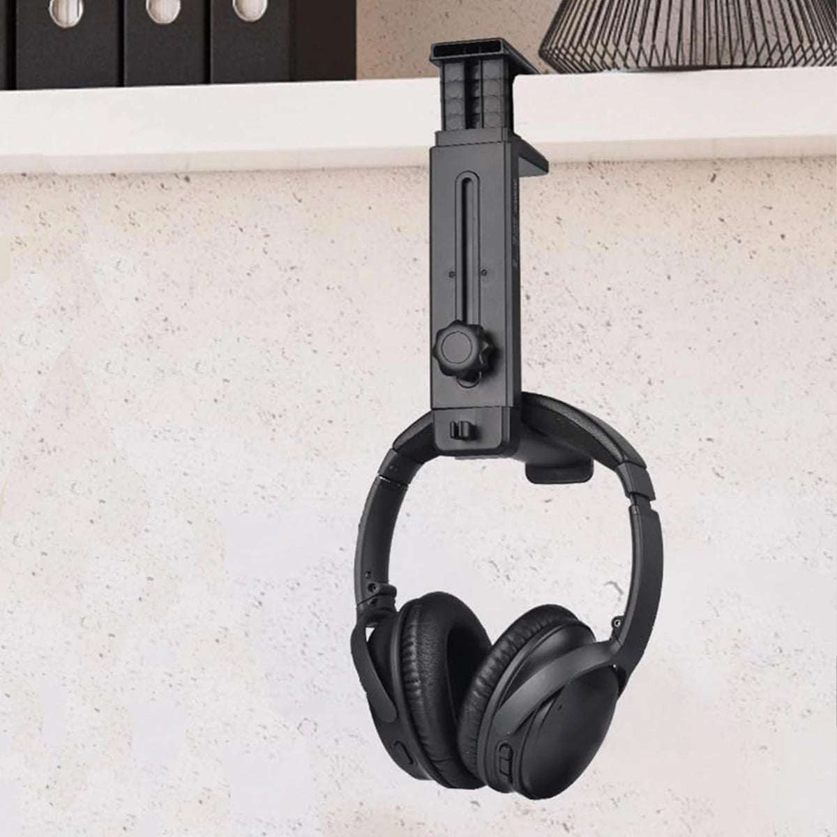 Headset Stand 2 in 1 Above &amp; Under Desk PC Gaming Headset Holder with Height Adjustable and Rotating Clamp with Cable Clip