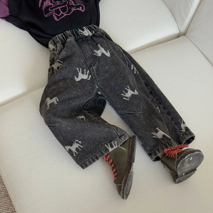 Children Clothe Skids Denim Pants Loose Boys Girls Autumn 2026 New Casual Fashionable Kids Loose Casual Wide-leg Pants