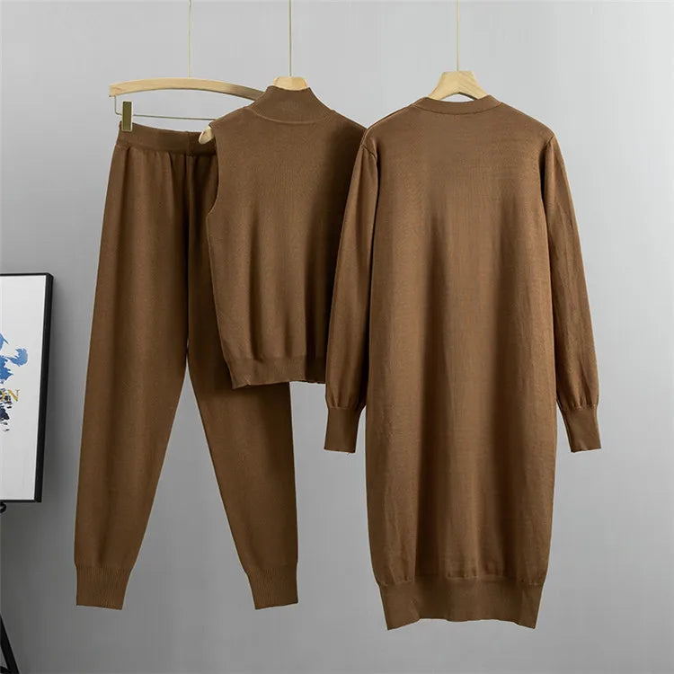 Clothes for Women 2026 Winter Autumn 3 Piece Women Fashion Knitted Top Pant Set Ladies Sweater Suit Ladies Women Suit Outfits