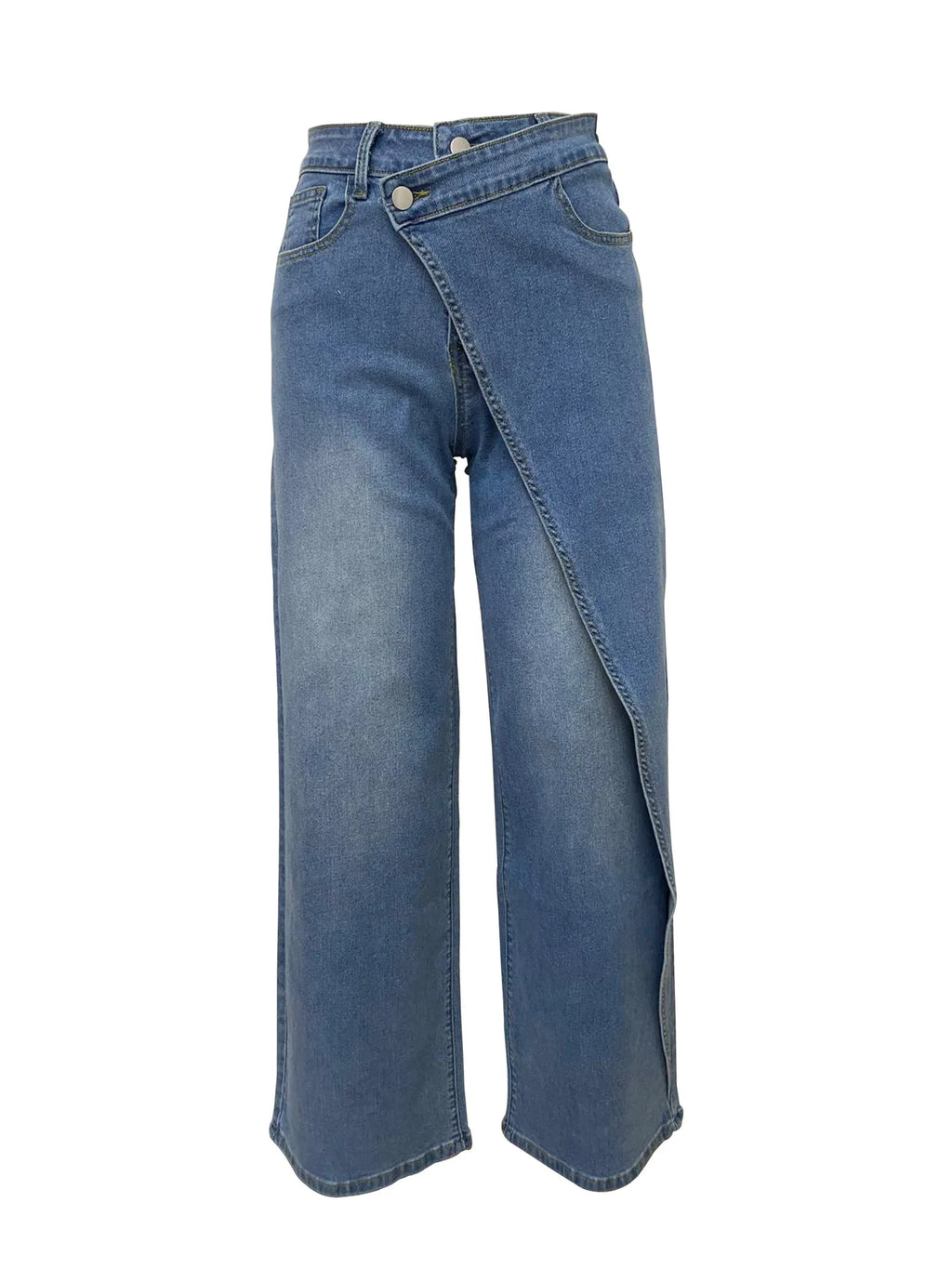 Wide Leg Jeans Women High Waist Asymmetrical Wrap Front Y2K Vintage Baggy Straight Long Denim Casual Plus Size Streetwear