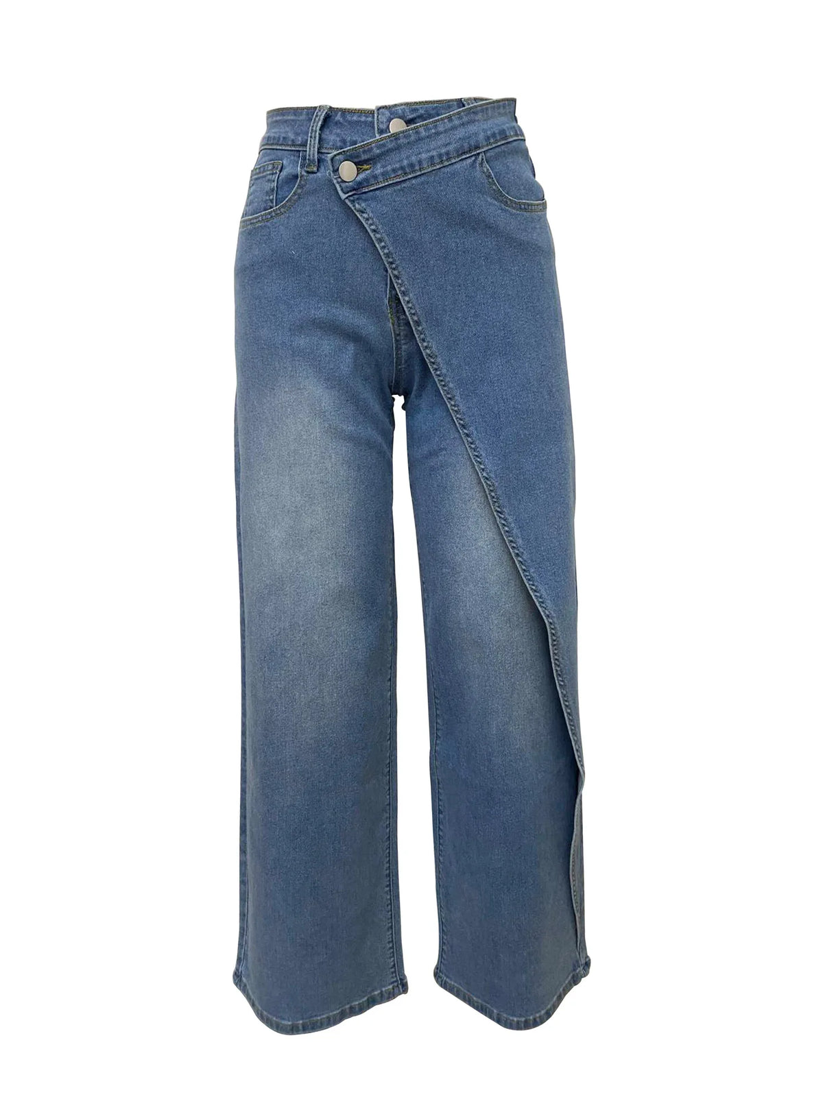 Wide Leg Jeans Women High Waist Asymmetrical Wrap Front Y2K Vintage Baggy Straight Long Denim Casual Plus Size Streetwear
